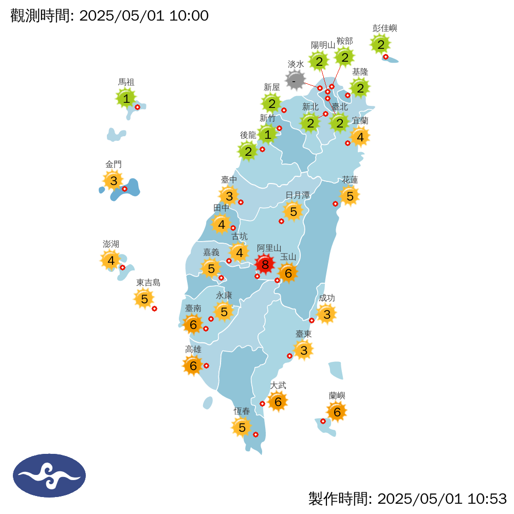 臺灣紫外線即時觀測地圖