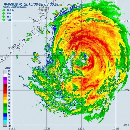 2015年8月8日蘇迪勒颱風衛星雲圖。