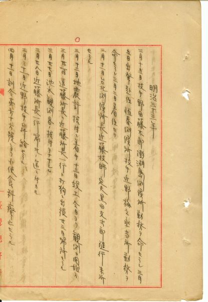 1900年(明治33年)3月12日安裝地震儀，13日竣工，同日開始觀測。