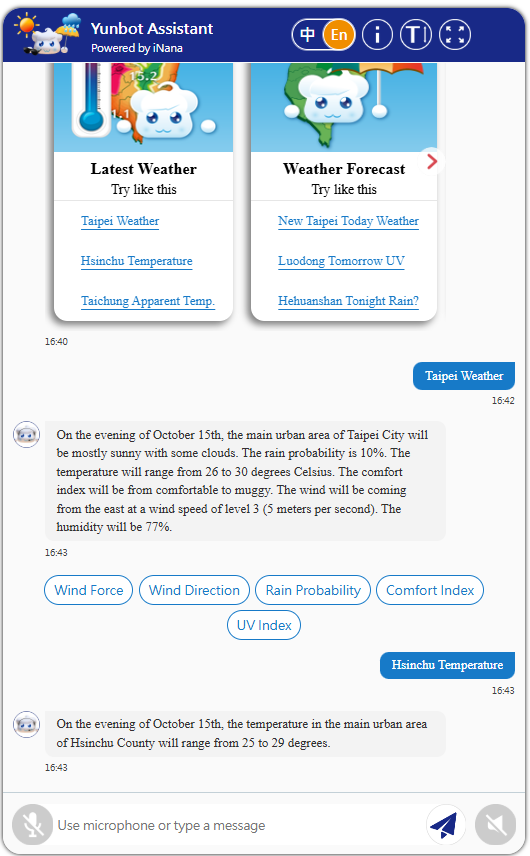 Sample:Taipri weather tomorrow