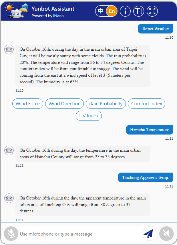 Sample:Taipri weather tomorrow