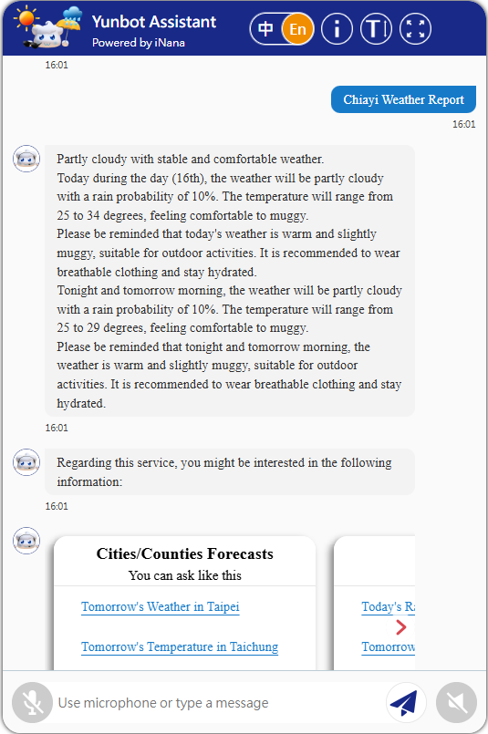 Sample:Taipri weather tomorrow